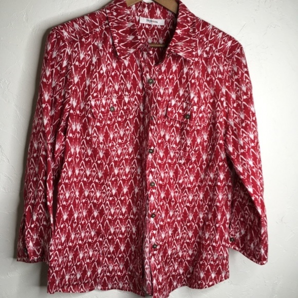 Style & Co. Tops - Style & Co. Red print shirt. Collar button front. Long sleeve. Size Large